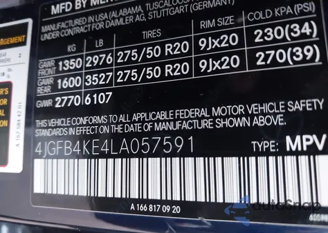 2020 Mercedes-Benz Gle 350 4Matic from USA, damaged, VIN 4JGFB4KE4LA057591